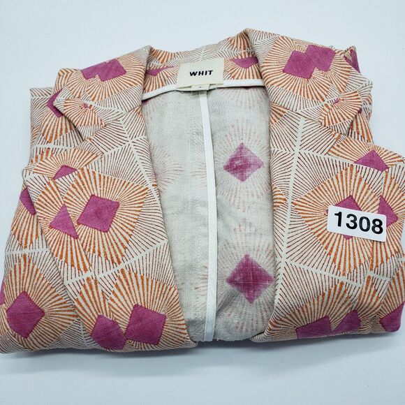 WHIT Blazer Womens Small Pink Orange Geometric Linen Silk Made in USA 3/4 Sleeve - Picture 11 of 11